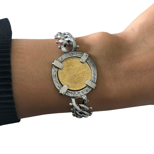 Silver bracelet - coin with "granites"