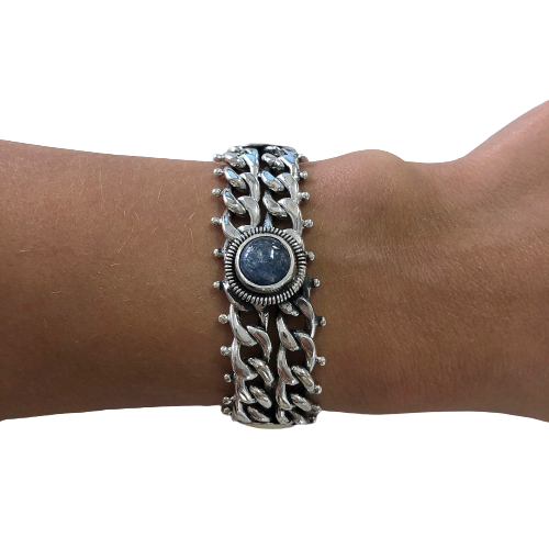 Pulseira com Cianita em prata e ouro
