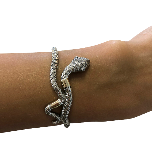 Pulseira Cobra em prata e ouro - fina