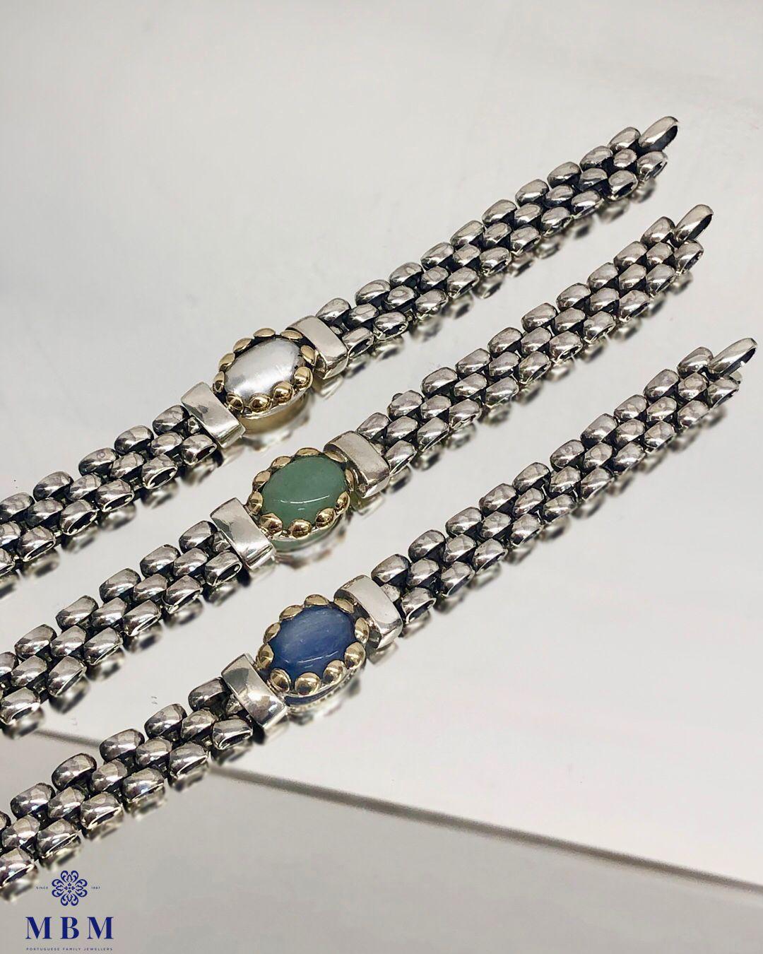 Pulseira prata e ouro e pedras
