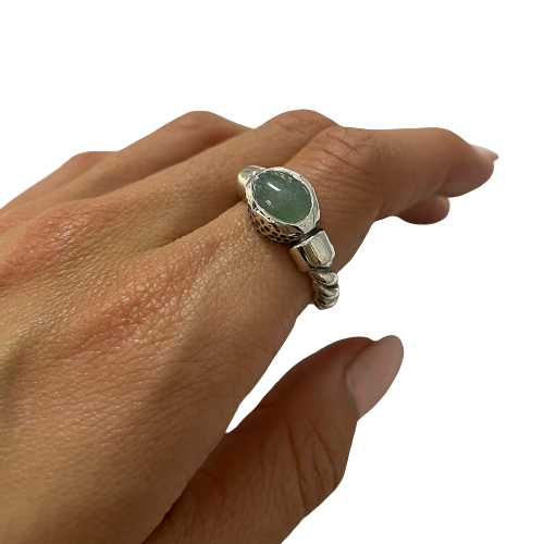 Rope ring in silver and natural stones
