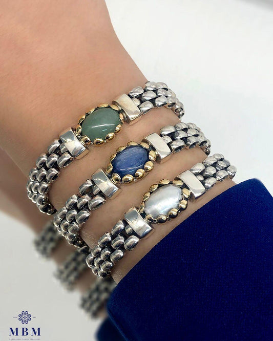 Pulseira prata e ouro e pedras