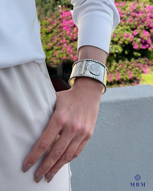 Pulseira Larga Prata e ouro