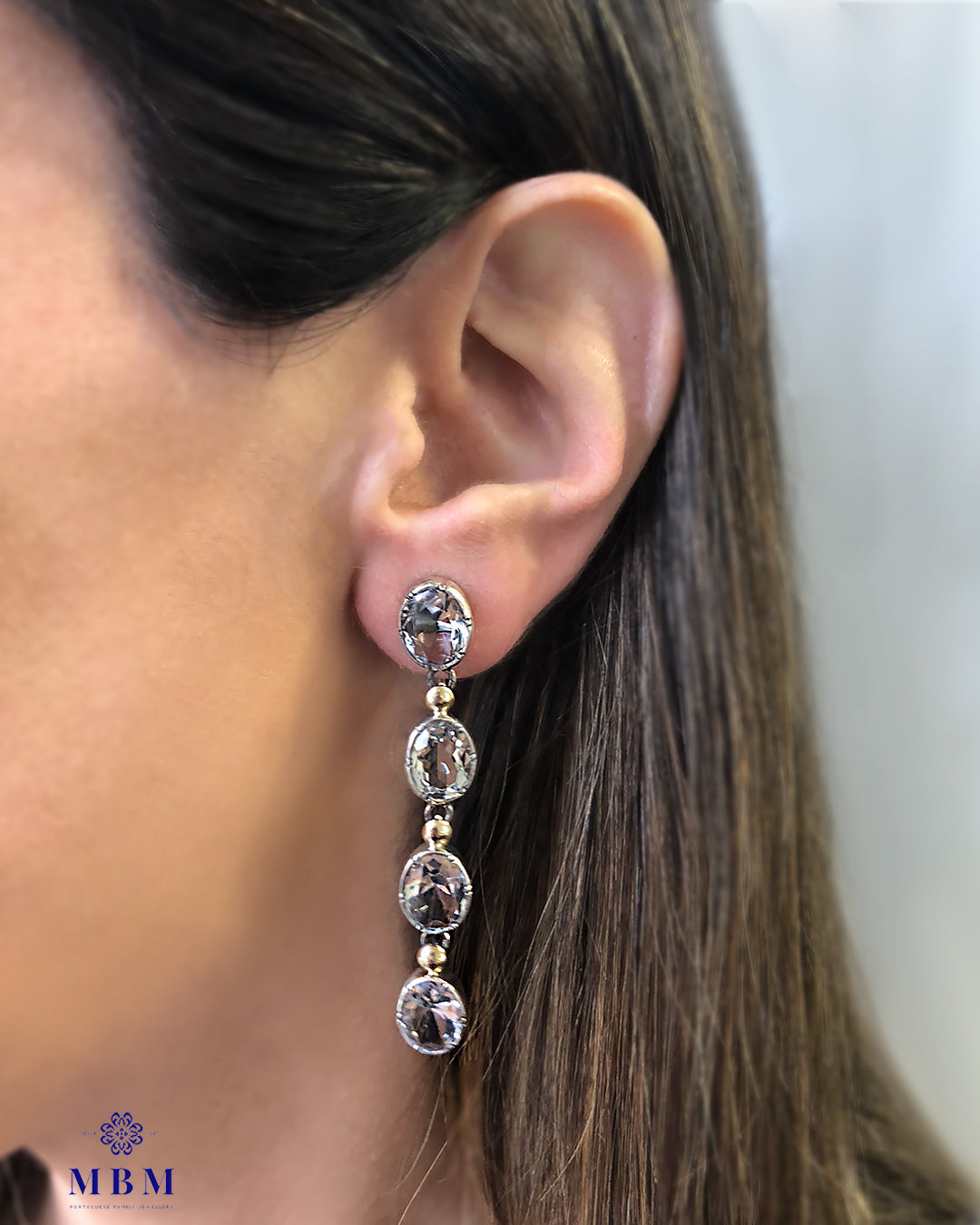 Rock Crystal Earrings in silver and gold