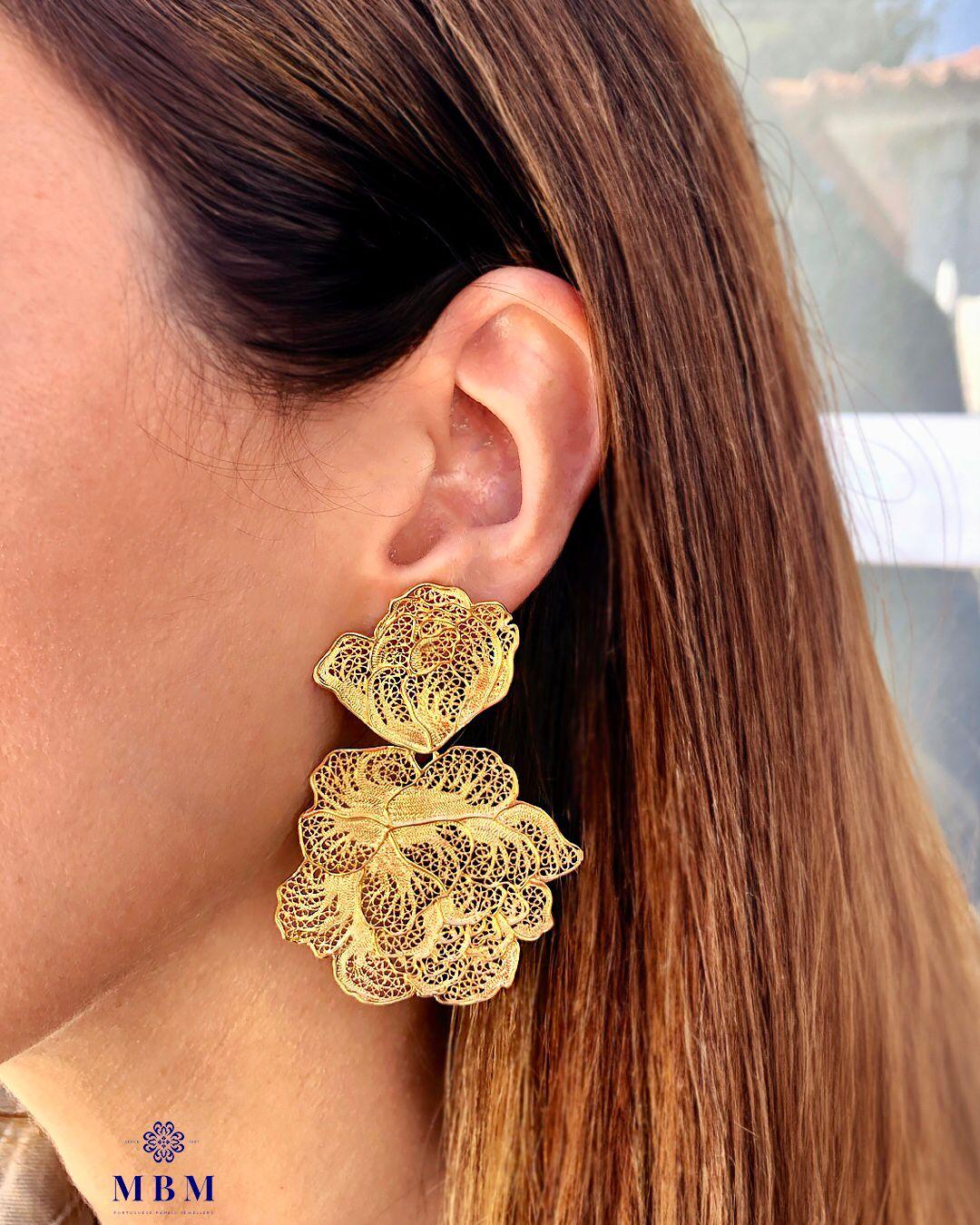 Brincos prata em filigrana- flores