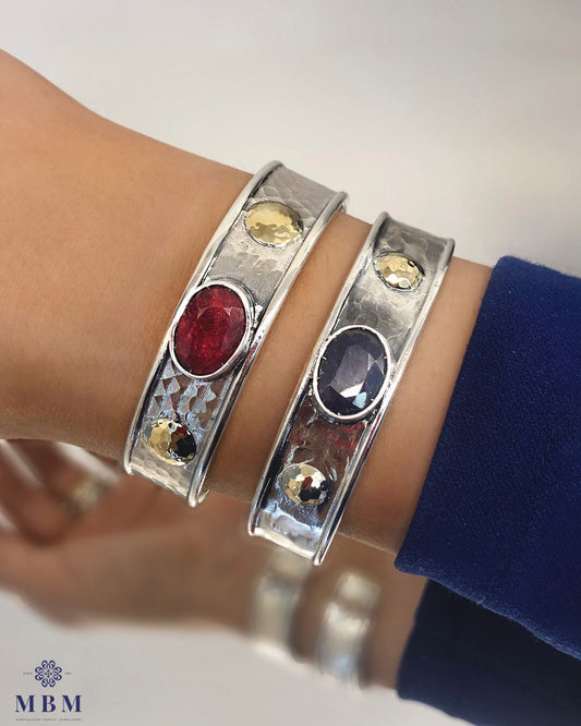 Pulseira em prata e ouro e pedra