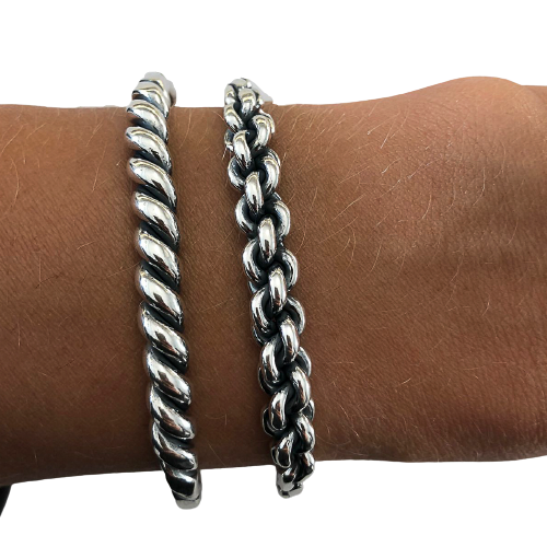 Conjunto pulseiras prata macho e fêmea