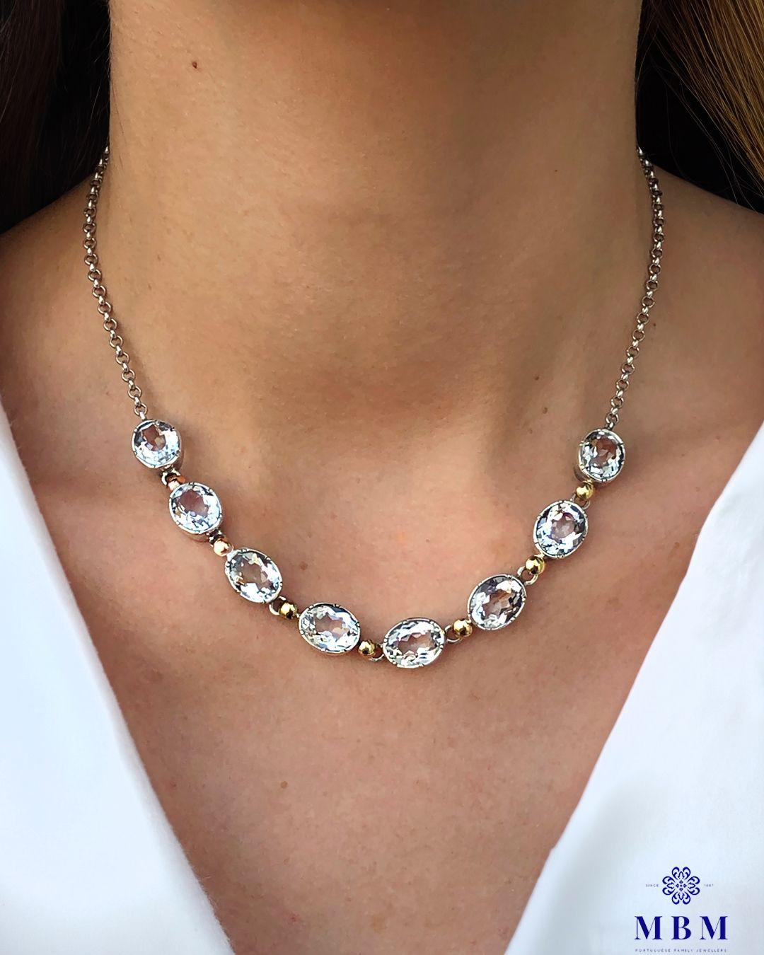 Necklace Silver and gold and rock crystal