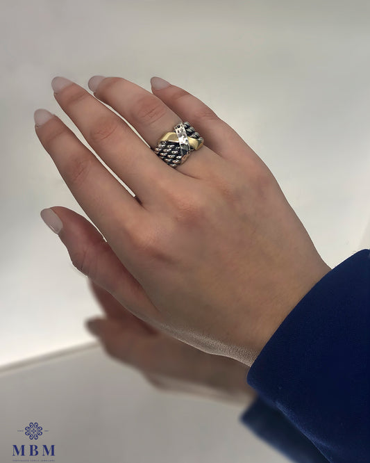 Anel de prata e ouro "X"