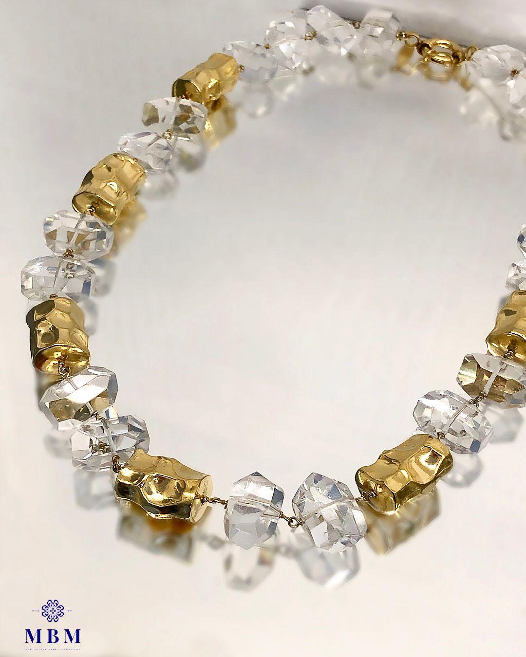 Gold plated silver necklace with crystals