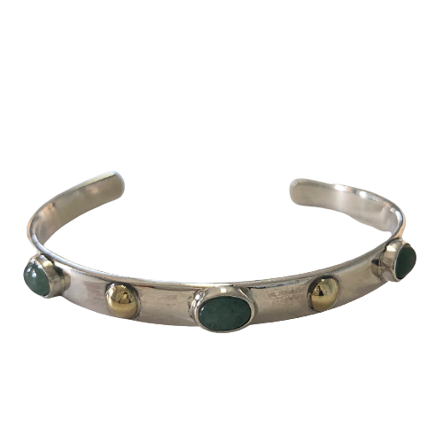 Pulseira prata e ouro e 3 pedras naturais