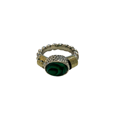 Braided ring with stone - silver and gold