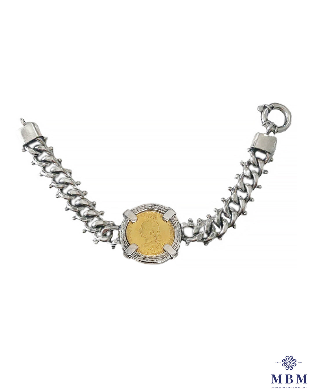Silver bracelet - coin with "granites"