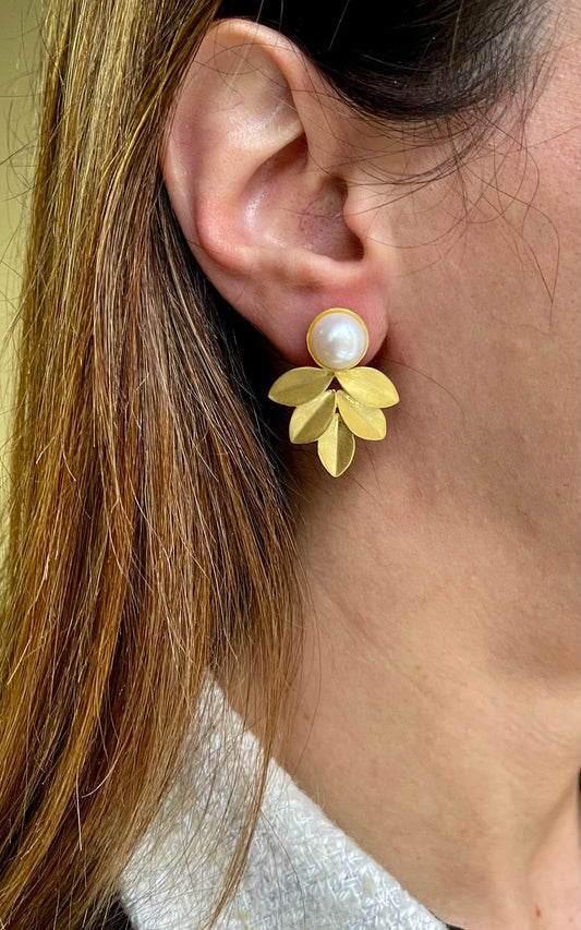 Brincos Folha com pedra