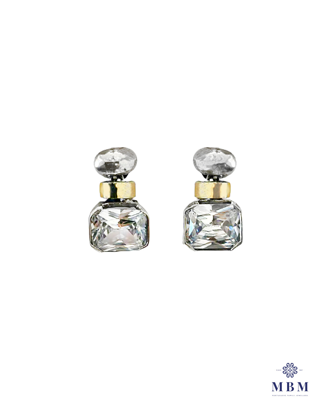 Brincos quadrados com cristal de rocha