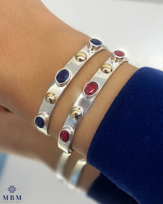 Pulseira prata e ouro e 3 pedras naturais