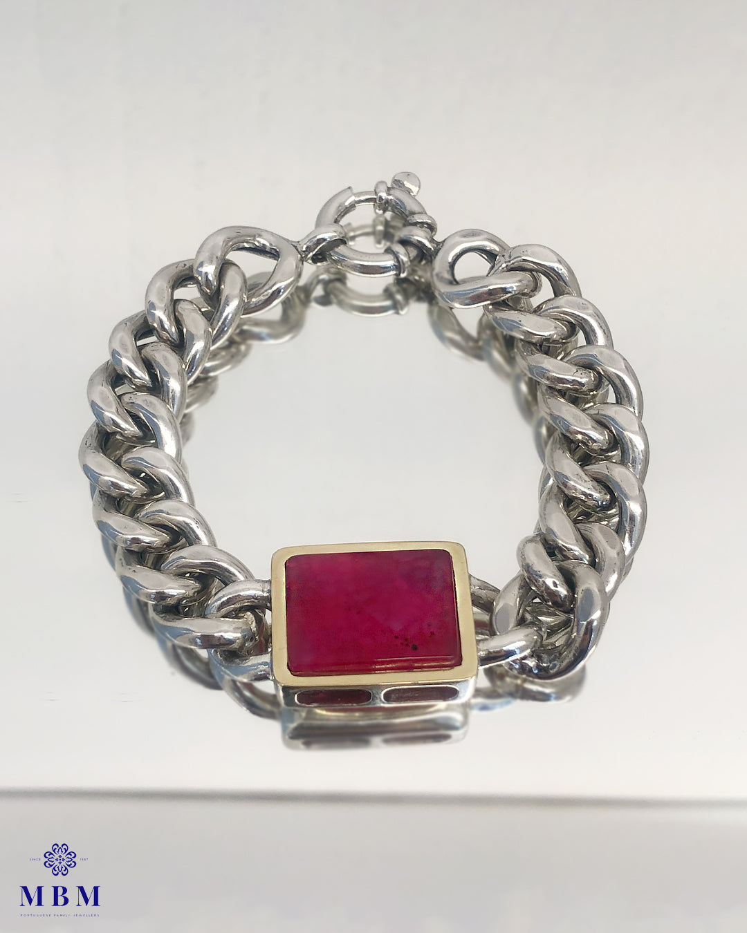 Pulseira de prata e ouro e pedra natural