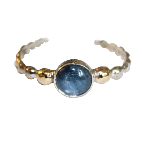 Silver and gold bracelet with kyanite