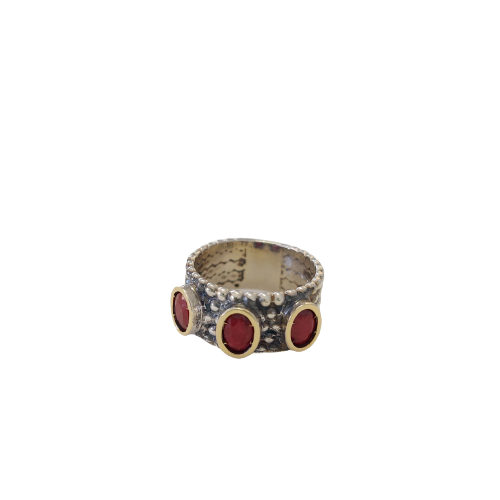 Silver and gold ring with 3 stones