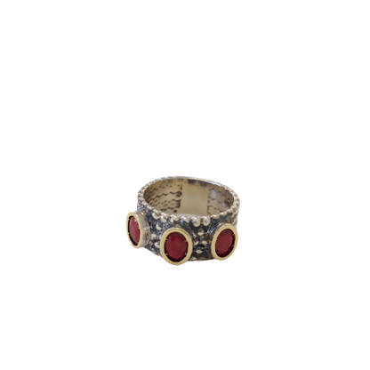 Silver and gold ring with 3 stones