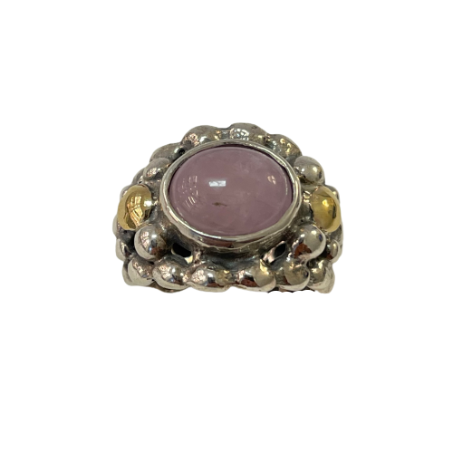 Silver and gold ring with natural stone