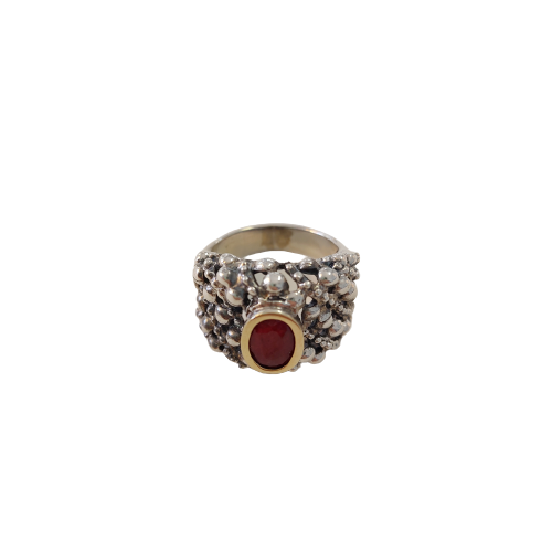 Silver and gold ring with stone