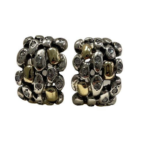 Silver and gold earrings with zirconias