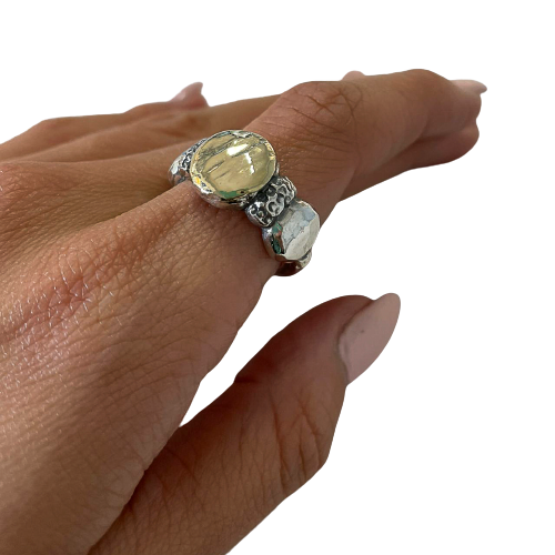 Hammered silver and gold ring