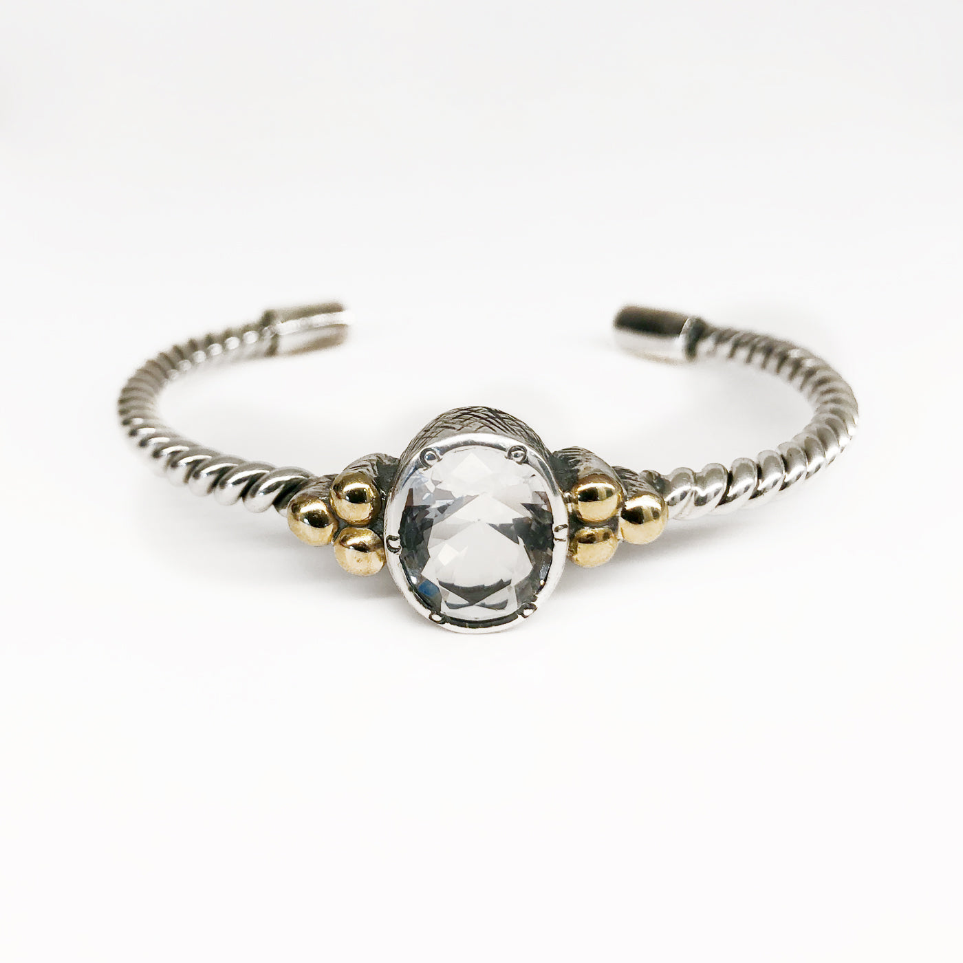 Bracelet in silver and gold with rock crystal