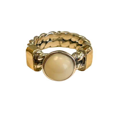 Silver and gold ring with round stone