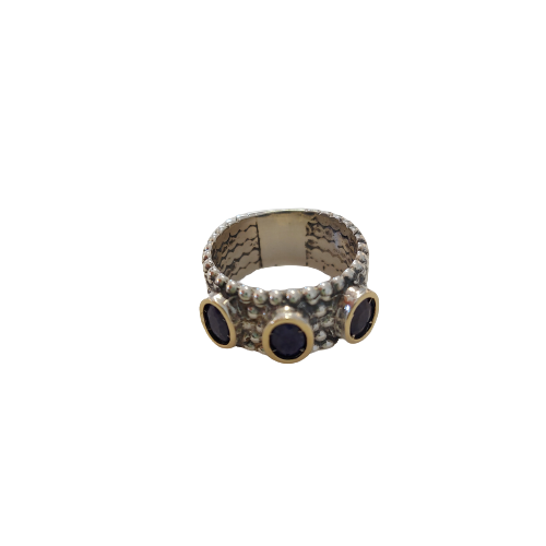 Silver and gold ring with 3 stones