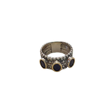 Silver and gold ring with 3 stones