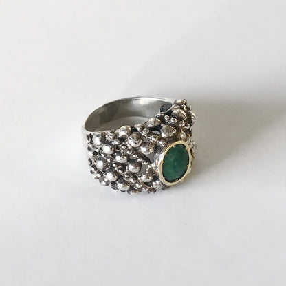 Silver and gold ring with stone