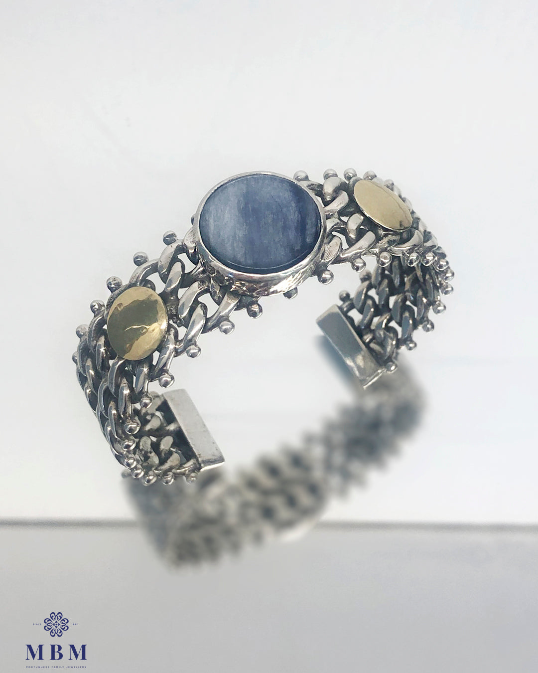 Silver and gold bracelet with Kyanite