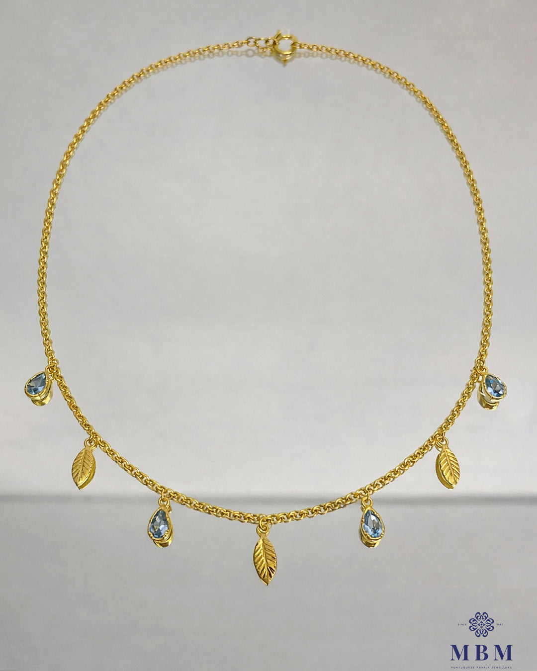 Colar em prata - folhas e Pedras azul claro