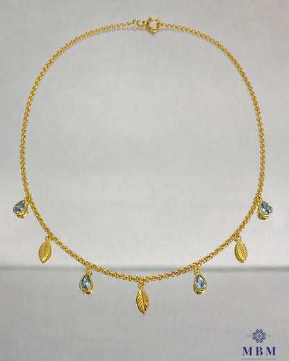 Colar em prata - folhas e Pedras azul claro