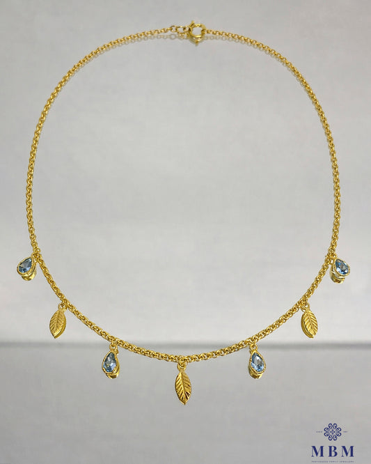 Colar em prata - folhas e Pedras azul claro