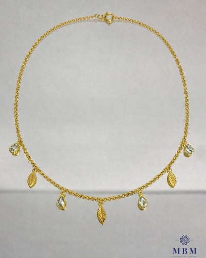Colar em prata - folhas e Pedras Transparentes