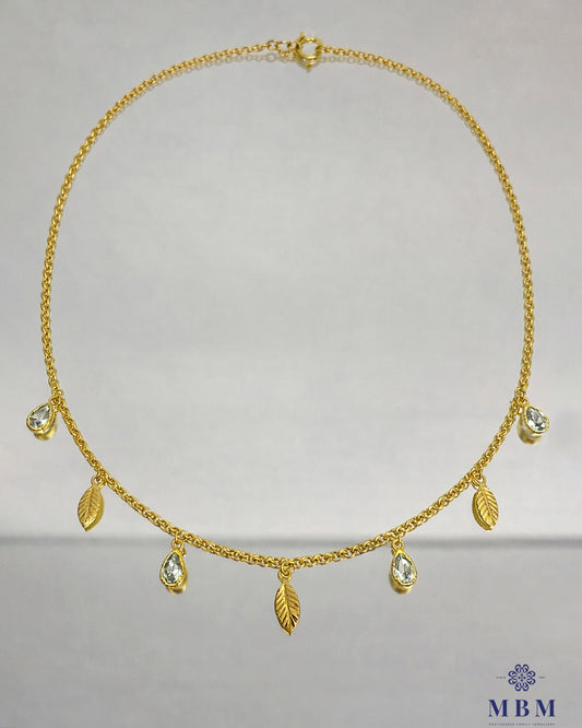 Colar em prata - folhas e Pedras Transparentes