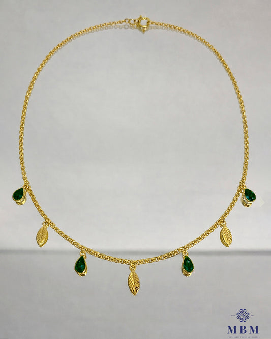 Colar em prata - folhas e Pedras verde escuro