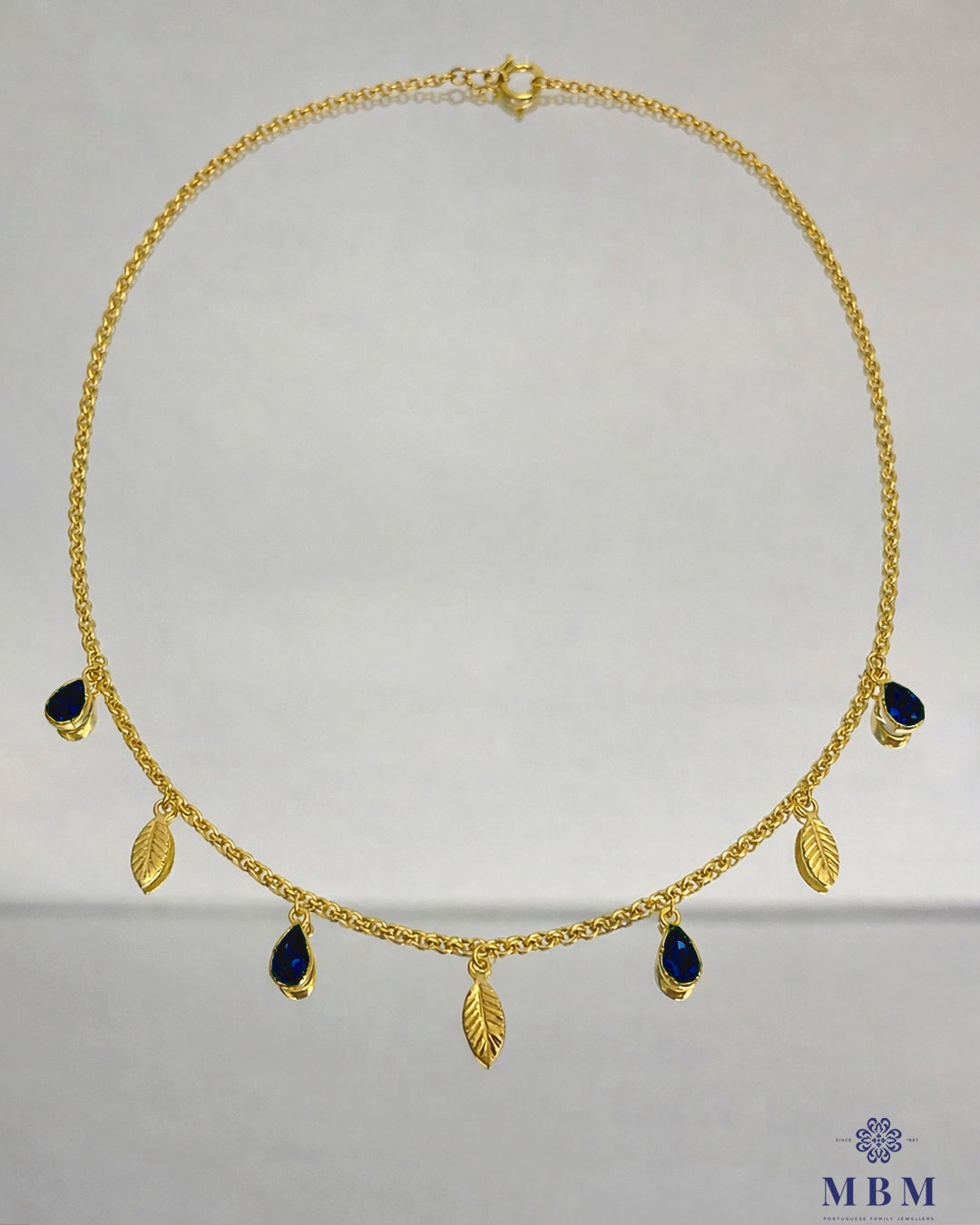 Colar em prata - folhas e Pedras azul escuro