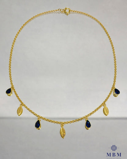 Colar em prata - folhas e Pedras azul escuro