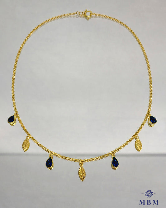 Colar em prata - folhas e Pedras azul escuro
