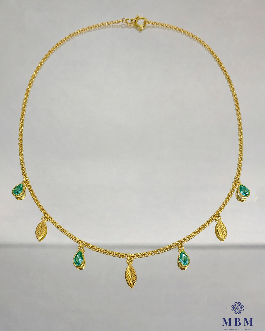 Colar em prata - folhas e Pedras Verde água
