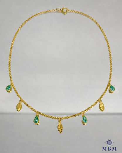 Colar em prata - folhas e Pedras Verde água