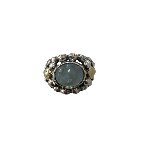 Silver and gold ring with natural stone