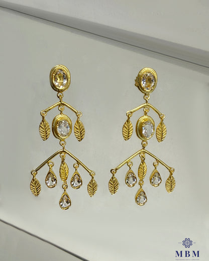 Brincos em prata - folhas e Pedras Transparente