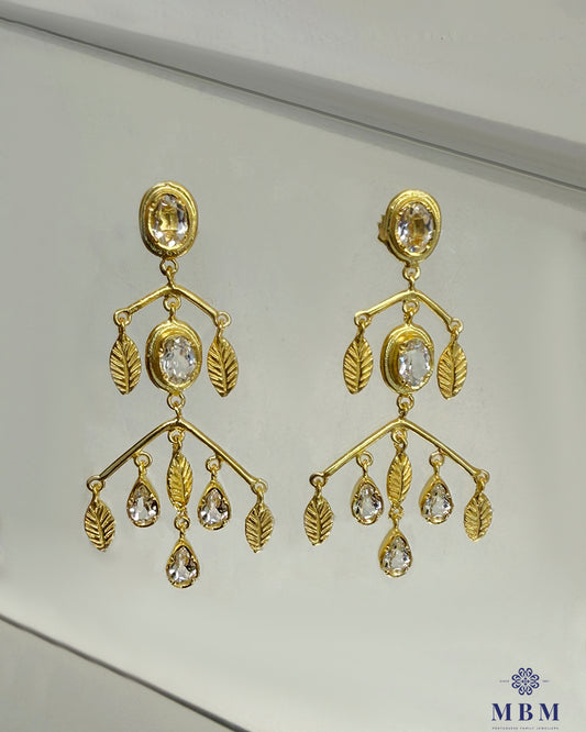 Brincos em prata - folhas e Pedras Transparente