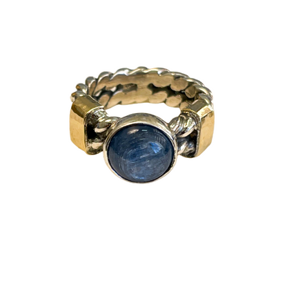 Silver and gold ring with round stone