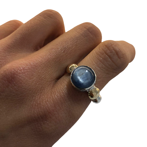 Silver and gold ring with Kyanite